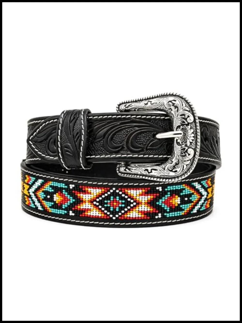 Hand Tooled Cowboy Belt with Changeable Buckle, Genuine Leather Western Belt